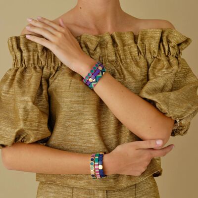 Bracelet Simone à bordeaux Colorstrass en métal émaillé emeraude et magenta